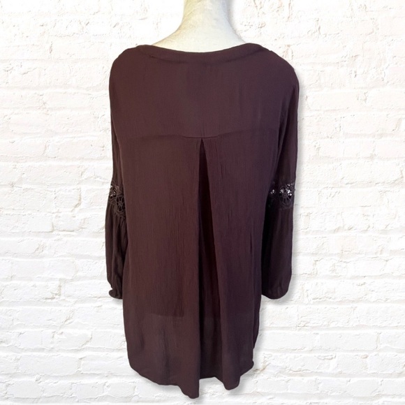 KNOX Rose Crochet Lace Tassel Tie Long Sleeve Peasant Top Size XS Plum Bohomian - Picture 3 of 9